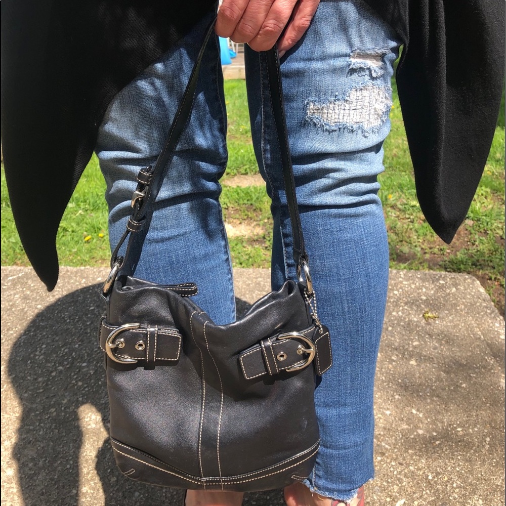 Coach Black leather bag w/ silver accents